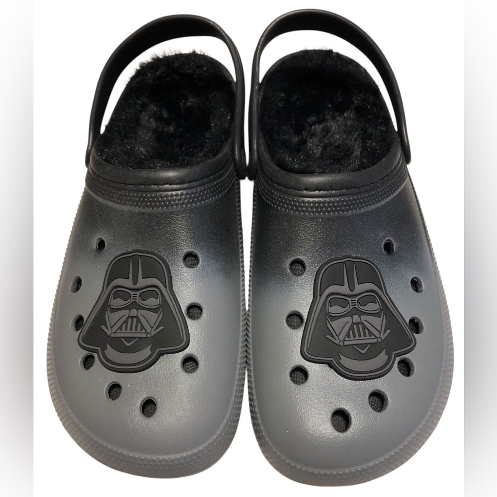 STAR WARS Size 10 Darth Vader Fuzzy-Lined Clogs - Grey/Black.Vanilla Black Gray